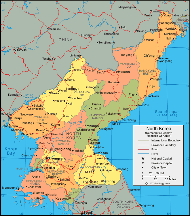 politisch nordkorea karte